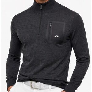 J.Lindeberg Men's Merino Wool Golf 1/4 Zip Sweater Black M